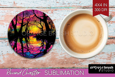 Neon Halloween Coasters - Spooky Round Coaster Sublimation Sublimation OrangeBrushStudio 