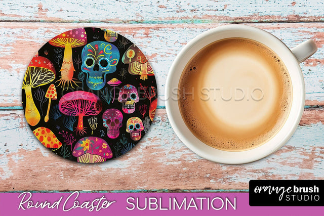 Neon Halloween Coasters - Spooky Round Coaster Sublimation Sublimation OrangeBrushStudio 