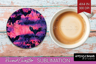 Neon Halloween Coasters - Spooky Round Coaster Sublimation Sublimation OrangeBrushStudio 