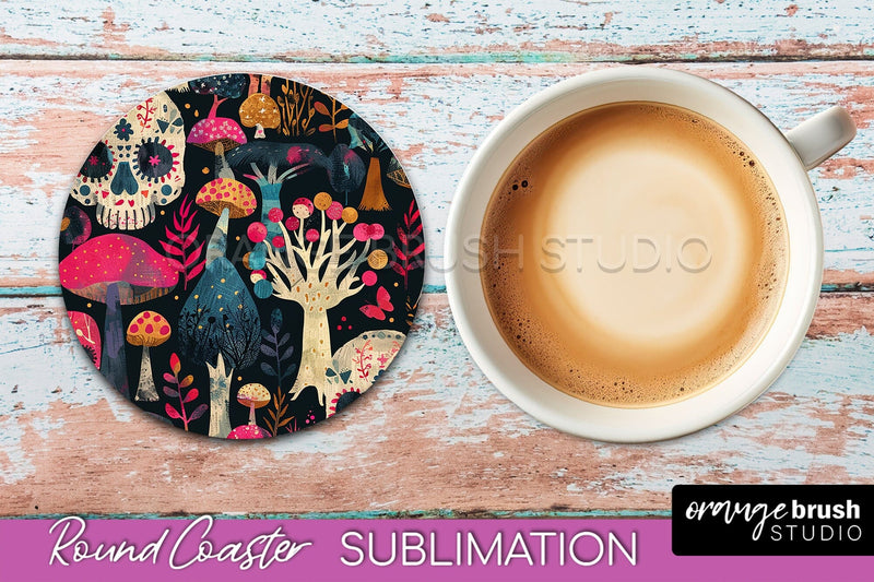 Neon Halloween Coasters - Spooky Round Coaster Sublimation Sublimation OrangeBrushStudio 