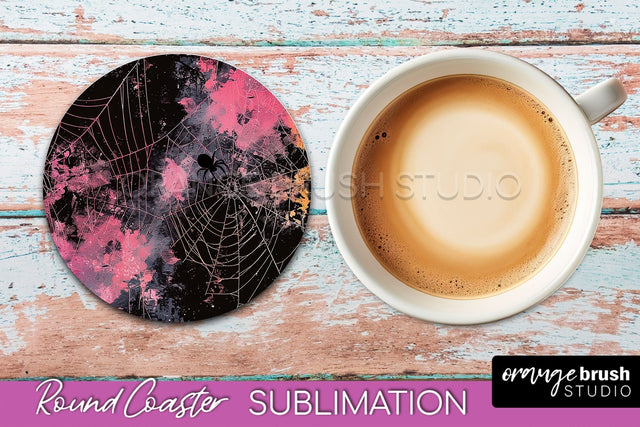 Neon Halloween Coasters - Spooky Round Coaster Sublimation Sublimation OrangeBrushStudio 