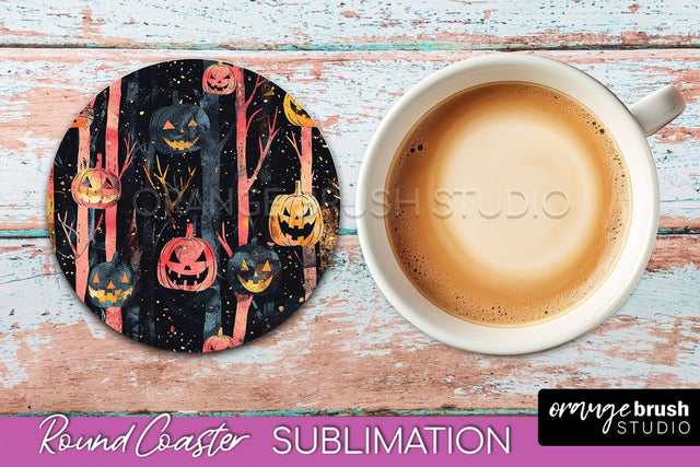 Neon Halloween Coasters - Spooky Round Coaster Sublimation Sublimation OrangeBrushStudio 