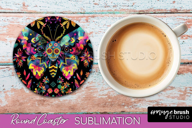 Neon Halloween Coasters - Spooky Round Coaster Sublimation Sublimation OrangeBrushStudio 