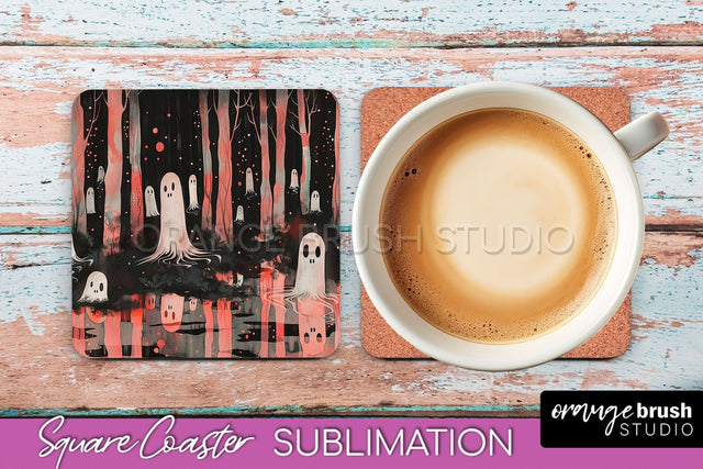 Neon Halloween Coasters - Spooky Square Coaster Sublimation Sublimation OrangeBrushStudio 