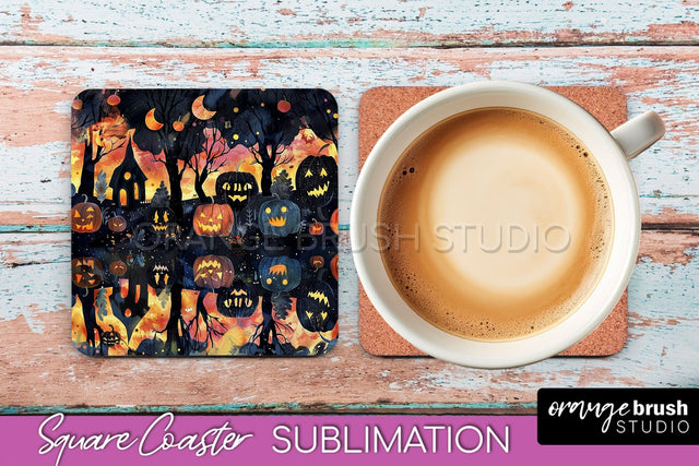 Neon Halloween Coasters - Spooky Square Coaster Sublimation Sublimation OrangeBrushStudio 