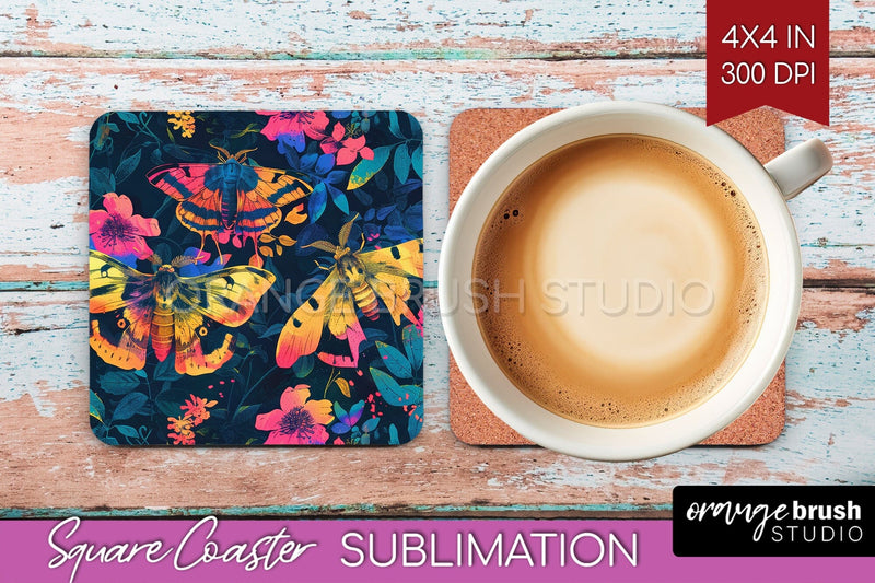Neon Halloween Coasters - Spooky Square Coaster Sublimation Sublimation OrangeBrushStudio 
