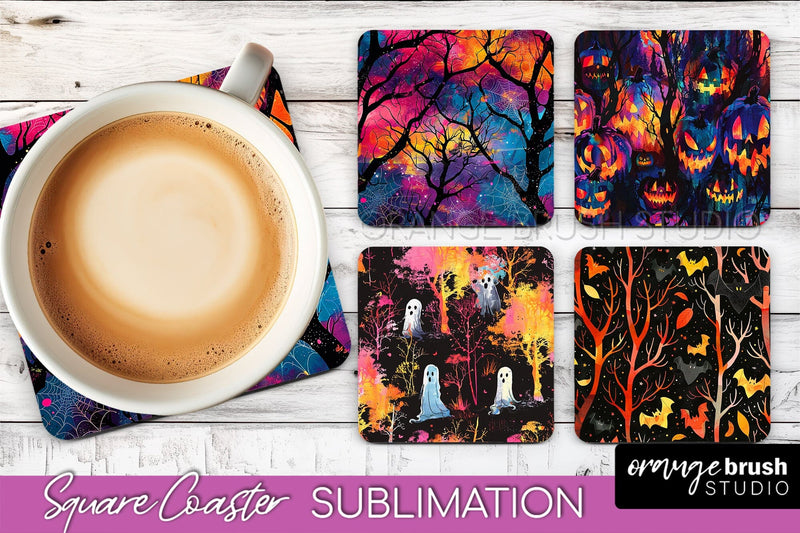 Neon Halloween Coasters - Spooky Square Coaster Sublimation Sublimation OrangeBrushStudio 