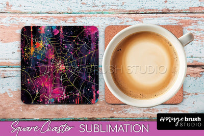 Neon Halloween Coasters - Spooky Square Coaster Sublimation Sublimation OrangeBrushStudio 