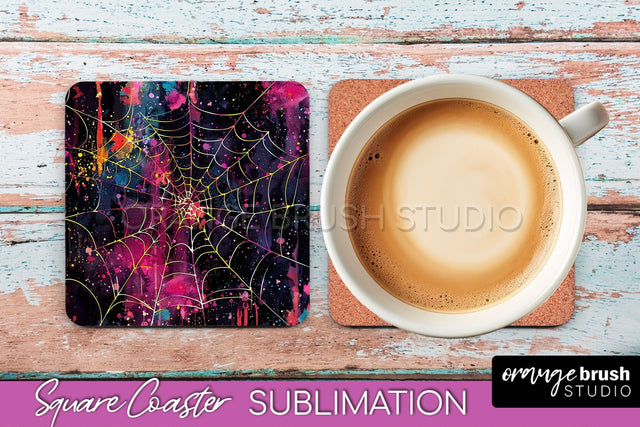 Neon Halloween Coasters - Spooky Square Coaster Sublimation Sublimation OrangeBrushStudio 