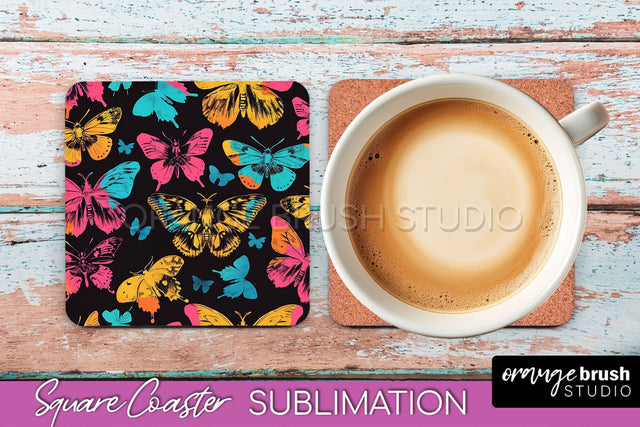 Neon Halloween Coasters - Spooky Square Coaster Sublimation Sublimation OrangeBrushStudio 