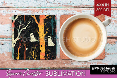 Neon Halloween Coasters - Spooky Square Coaster Sublimation Sublimation OrangeBrushStudio 