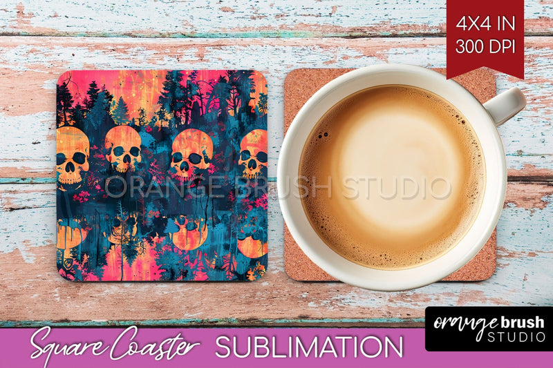 Neon Halloween Coasters - Spooky Square Coaster Sublimation Sublimation OrangeBrushStudio 