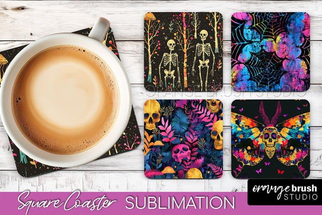 Neon Halloween Coasters - Spooky Square Coaster Sublimation Sublimation OrangeBrushStudio 