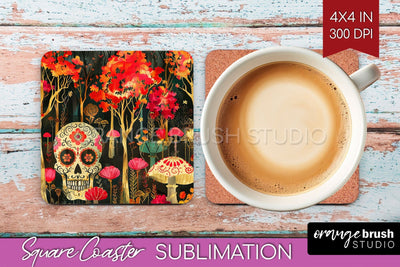 Neon Halloween Coasters - Spooky Square Coaster Sublimation Sublimation OrangeBrushStudio 