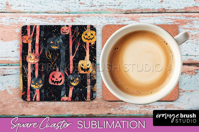Neon Halloween Coasters - Spooky Square Coaster Sublimation Sublimation OrangeBrushStudio 