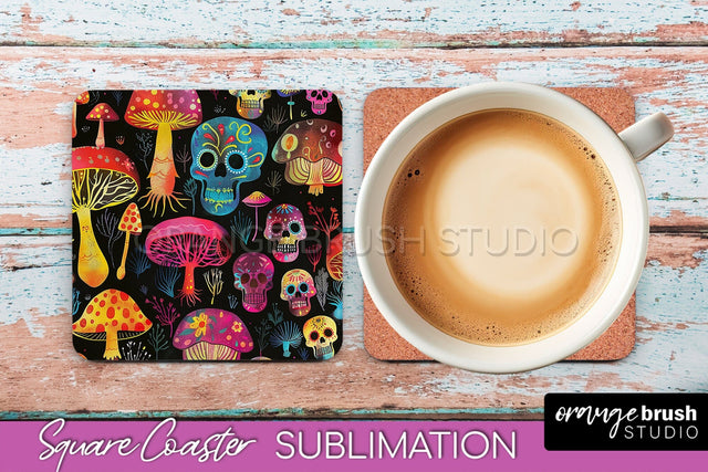Neon Halloween Coasters - Spooky Square Coaster Sublimation Sublimation OrangeBrushStudio 