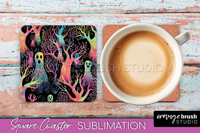 Neon Halloween Coasters - Spooky Square Coaster Sublimation Sublimation OrangeBrushStudio 