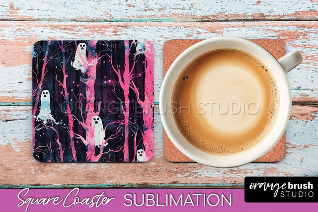Neon Halloween Coasters - Spooky Square Coaster Sublimation Sublimation OrangeBrushStudio 