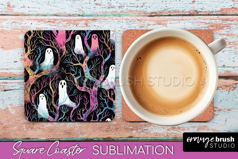 Neon Halloween Coasters - Spooky Square Coaster Sublimation Sublimation OrangeBrushStudio 