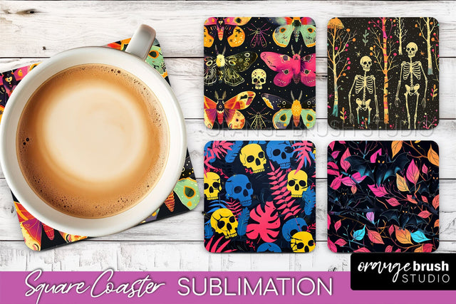 Neon Halloween Coasters - Spooky Square Coaster Sublimation Sublimation OrangeBrushStudio 