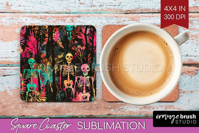 Neon Halloween Coasters - Spooky Square Coaster Sublimation Sublimation OrangeBrushStudio 