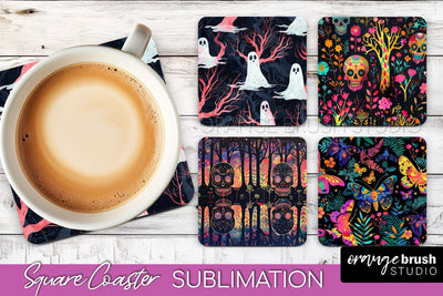 Neon Halloween Coasters - Spooky Square Coaster Sublimation Sublimation OrangeBrushStudio 