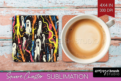 Neon Halloween Coasters - Spooky Square Coaster Sublimation Sublimation OrangeBrushStudio 