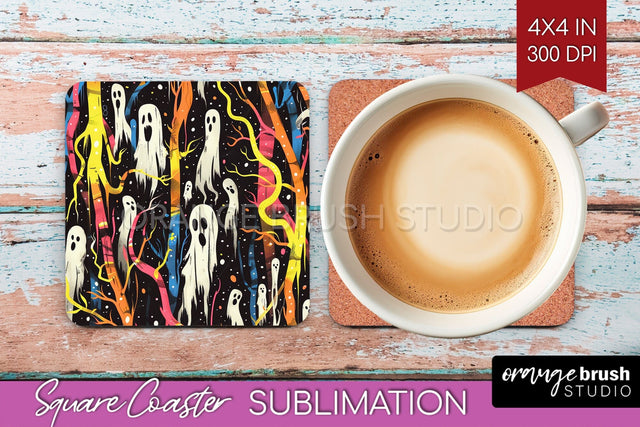 Neon Halloween Coasters - Spooky Square Coaster Sublimation Sublimation OrangeBrushStudio 