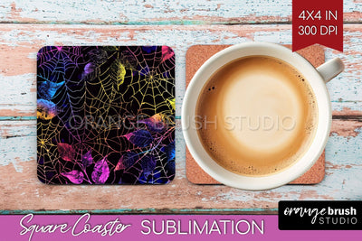 Neon Halloween Coasters - Spooky Square Coaster Sublimation Sublimation OrangeBrushStudio 