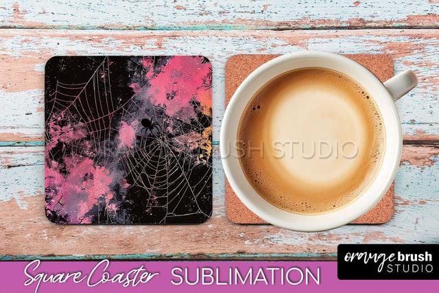 Neon Halloween Coasters - Spooky Square Coaster Sublimation Sublimation OrangeBrushStudio 