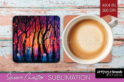 Neon Halloween Coasters - Spooky Square Coaster Sublimation Sublimation OrangeBrushStudio 