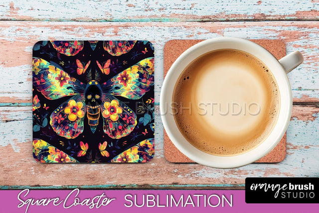 Neon Halloween Coasters - Spooky Square Coaster Sublimation Sublimation OrangeBrushStudio 