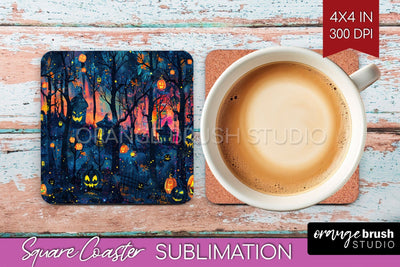 Neon Halloween Coasters - Spooky Square Coaster Sublimation Sublimation OrangeBrushStudio 