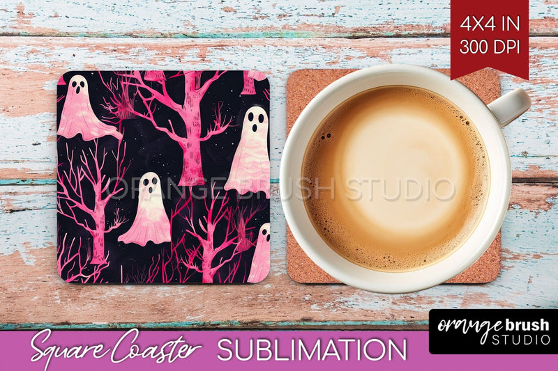 Neon Halloween Coasters - Spooky Square Coaster Sublimation Sublimation OrangeBrushStudio 