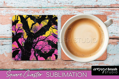 Neon Halloween Coasters - Spooky Square Coaster Sublimation Sublimation OrangeBrushStudio 