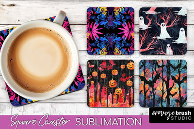 Neon Halloween Coasters - Spooky Square Coaster Sublimation Sublimation OrangeBrushStudio 
