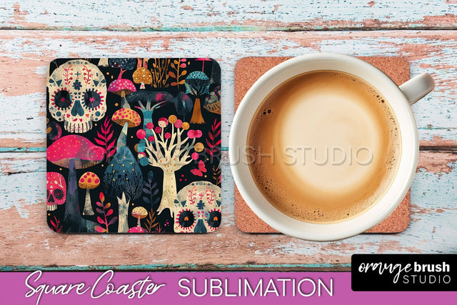 Neon Halloween Coasters - Spooky Square Coaster Sublimation Sublimation OrangeBrushStudio 