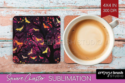 Neon Halloween Coasters - Spooky Square Coaster Sublimation Sublimation OrangeBrushStudio 