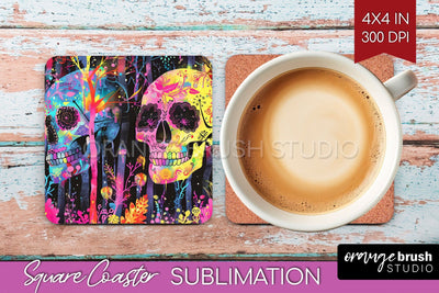 Neon Halloween Coasters - Spooky Square Coaster Sublimation Sublimation OrangeBrushStudio 