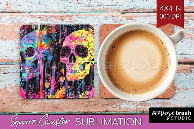 Neon Halloween Coasters - Spooky Square Coaster Sublimation Sublimation OrangeBrushStudio 