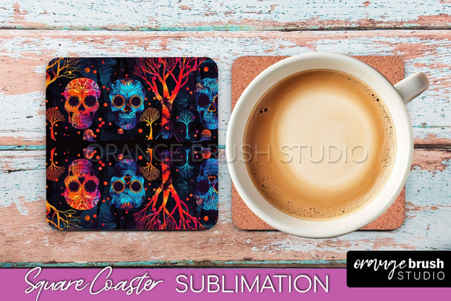 Neon Halloween Coasters - Spooky Square Coaster Sublimation Sublimation OrangeBrushStudio 
