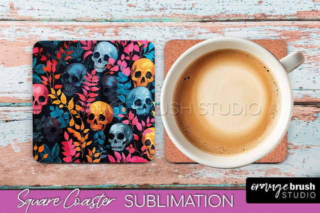 Neon Halloween Coasters - Spooky Square Coaster Sublimation Sublimation OrangeBrushStudio 