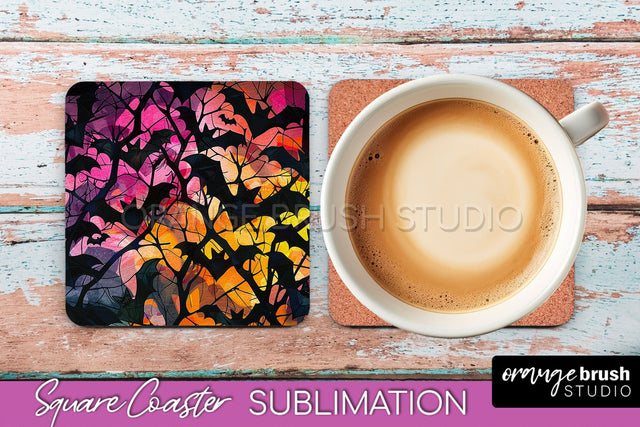 Neon Halloween Coasters - Spooky Square Coaster Sublimation Sublimation OrangeBrushStudio 