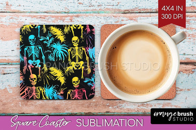 Neon Halloween Coasters - Spooky Square Coaster Sublimation Sublimation OrangeBrushStudio 