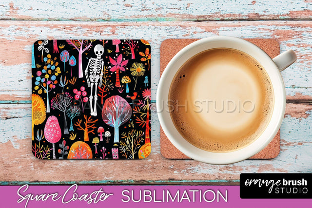 Neon Halloween Coasters - Spooky Square Coaster Sublimation Sublimation OrangeBrushStudio 