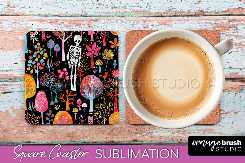 Neon Halloween Coasters - Spooky Square Coaster Sublimation Sublimation OrangeBrushStudio 
