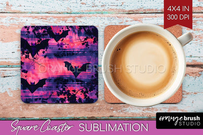 Neon Halloween Coasters - Spooky Square Coaster Sublimation Sublimation OrangeBrushStudio 