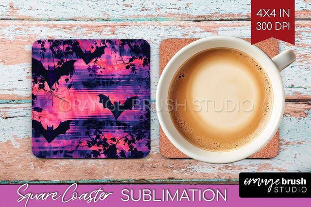 Neon Halloween Coasters - Spooky Square Coaster Sublimation Sublimation OrangeBrushStudio 