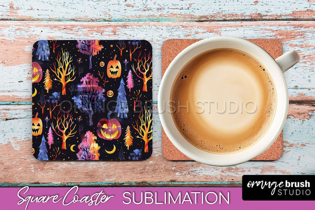 Neon Halloween Coasters - Spooky Square Coaster Sublimation Sublimation OrangeBrushStudio 