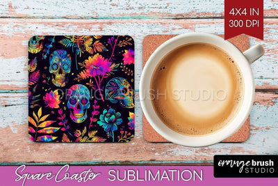 Neon Halloween Coasters - Spooky Square Coaster Sublimation Sublimation OrangeBrushStudio 